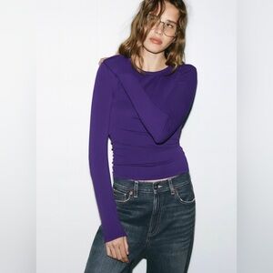 ZARA Ribbed Long Sleeve Knit Top – Purple (Size M)